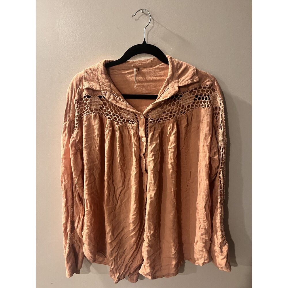 Free People Katie Bird Button-Up Tunic Size Medium Coastal Cowgirl (FLAW)
